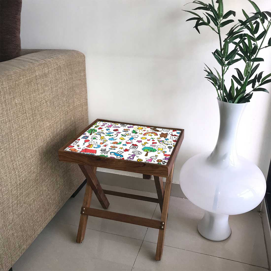 Folding Side Table - Teak Wood - Kids Design