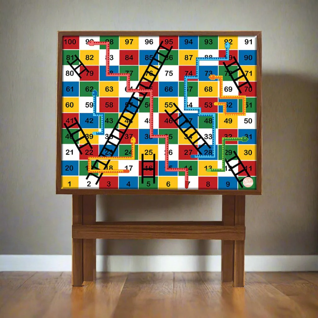 Folding Side Table - Teak Wood -Colorful Snake and Ladder - Image 4