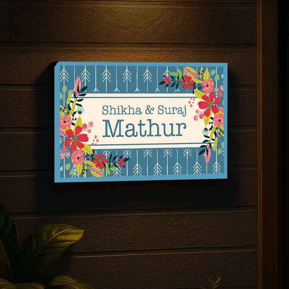 Designer LED Light Nameplate with Name Custom Made - Floral Vibes
