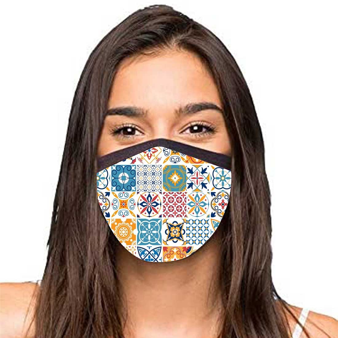 Face Masks Reusable Washable Set Of 2 -Spanish_tiles_orange - Image 2