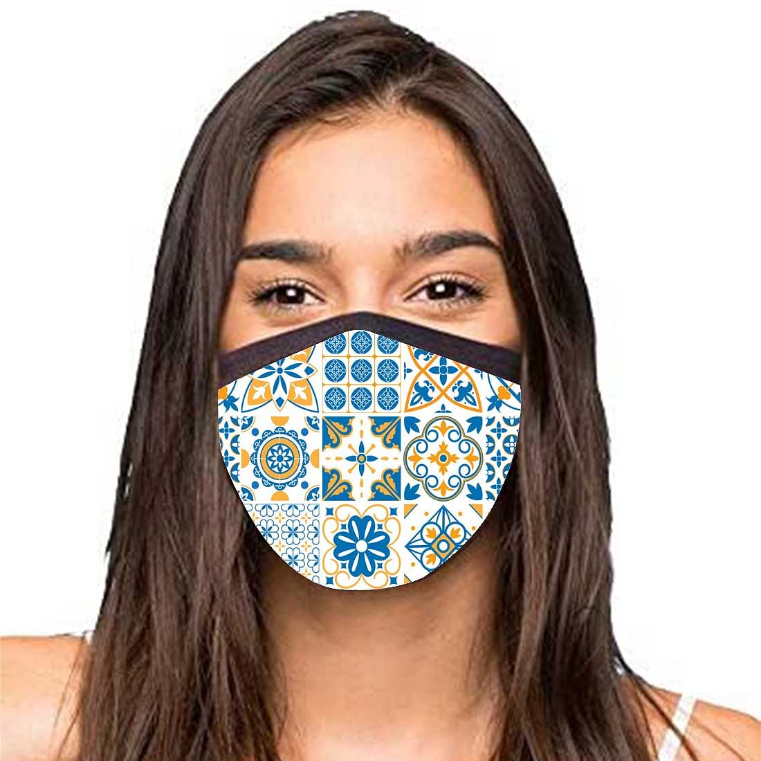Face Masks Reusable Washable Set Of 2 -Spanish_tiles_blue - Image 2