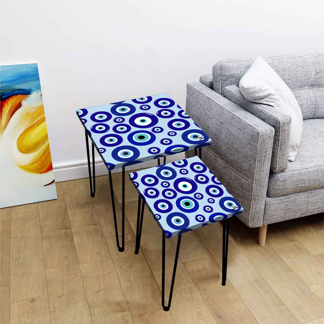 Nesting Table Set of 2 for Living Room Outdoors Patio - Evil Eye Protector - Image 13