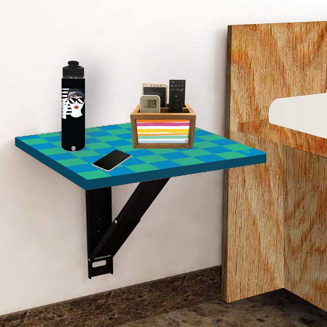 Space Saving Bedside Table Foldable - Blue Green Check - Image 5