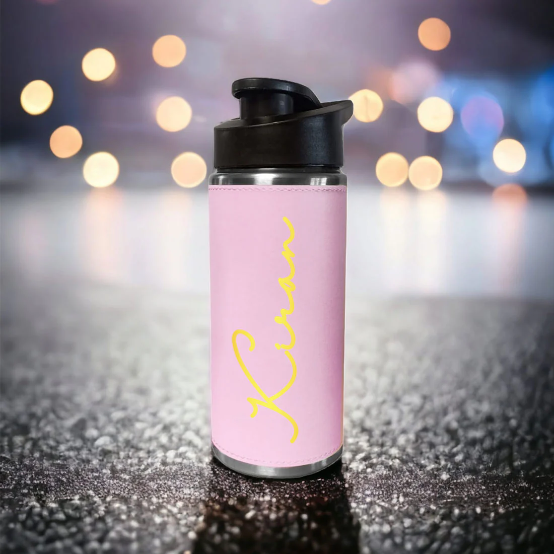 Customized Bottles Pink PU Leather & Stainless Steel Sipper Bottle for Girls