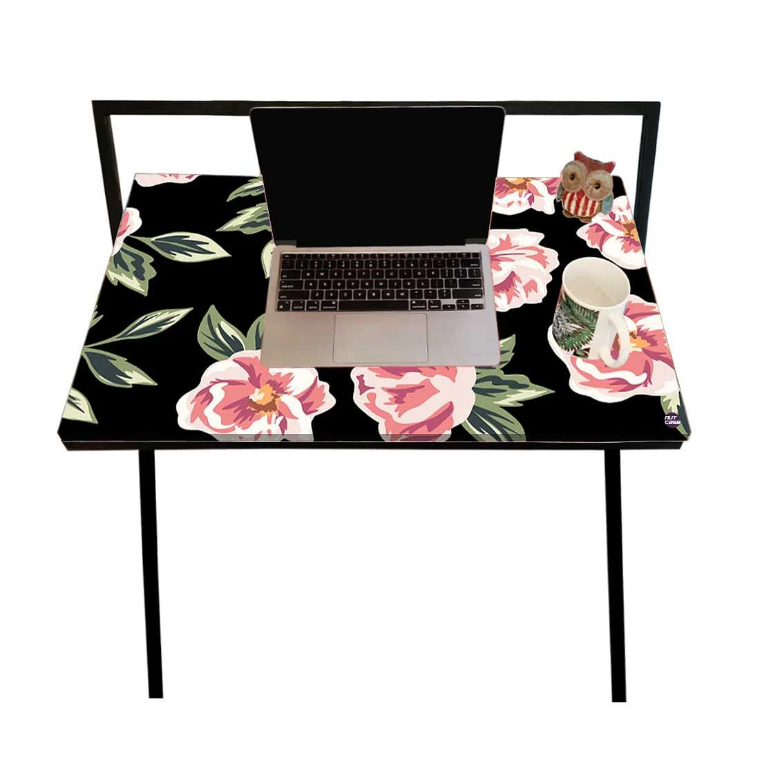 Foldable WFH Desk Study Table for Adults Students-Black Floral - Image 3