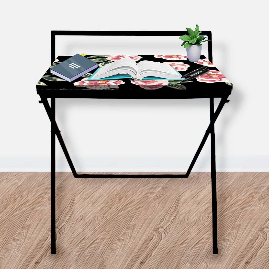 Foldable WFH Desk Study Table for Adults Students-Black Floral - Image 5