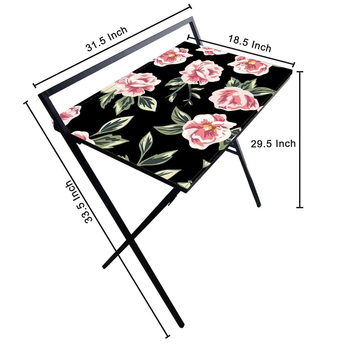 Foldable WFH Desk Study Table for Adults Students-Black Floral - Image 6
