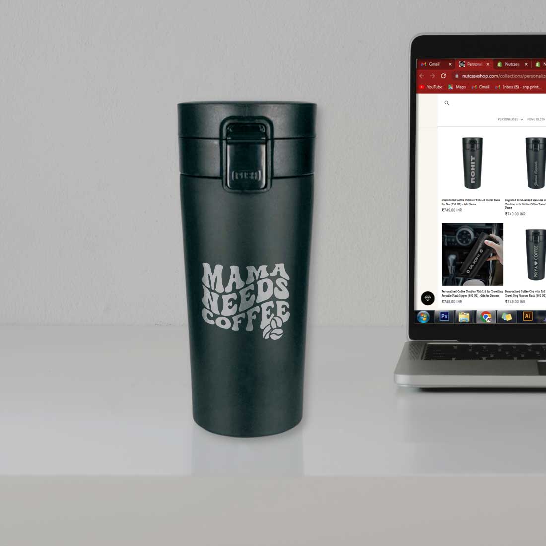 Designer Travel Coffee Mug Insulated for Travelling Mother Day Gift (350 ML) - Mama Needs Coffee - Image 5