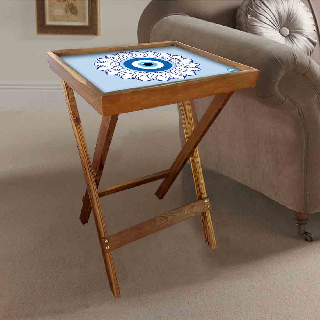 Wooden Folding Tray Side Table for Serving Snacks Tables - Evil Eye Protector - Image 3