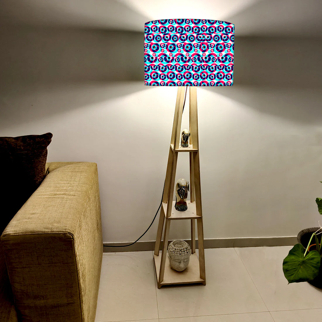 Wooden Tripod Floor Lamp with Shelf for Bedroom Living Room Decor - Evil Eye Protector - Image 10