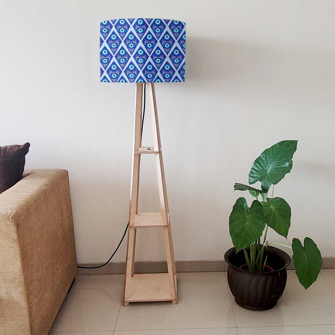Wooden Tripod Floor Lamp with Shelf for Bedroom Living Room Decor - Evil Eye Protector - Image 14