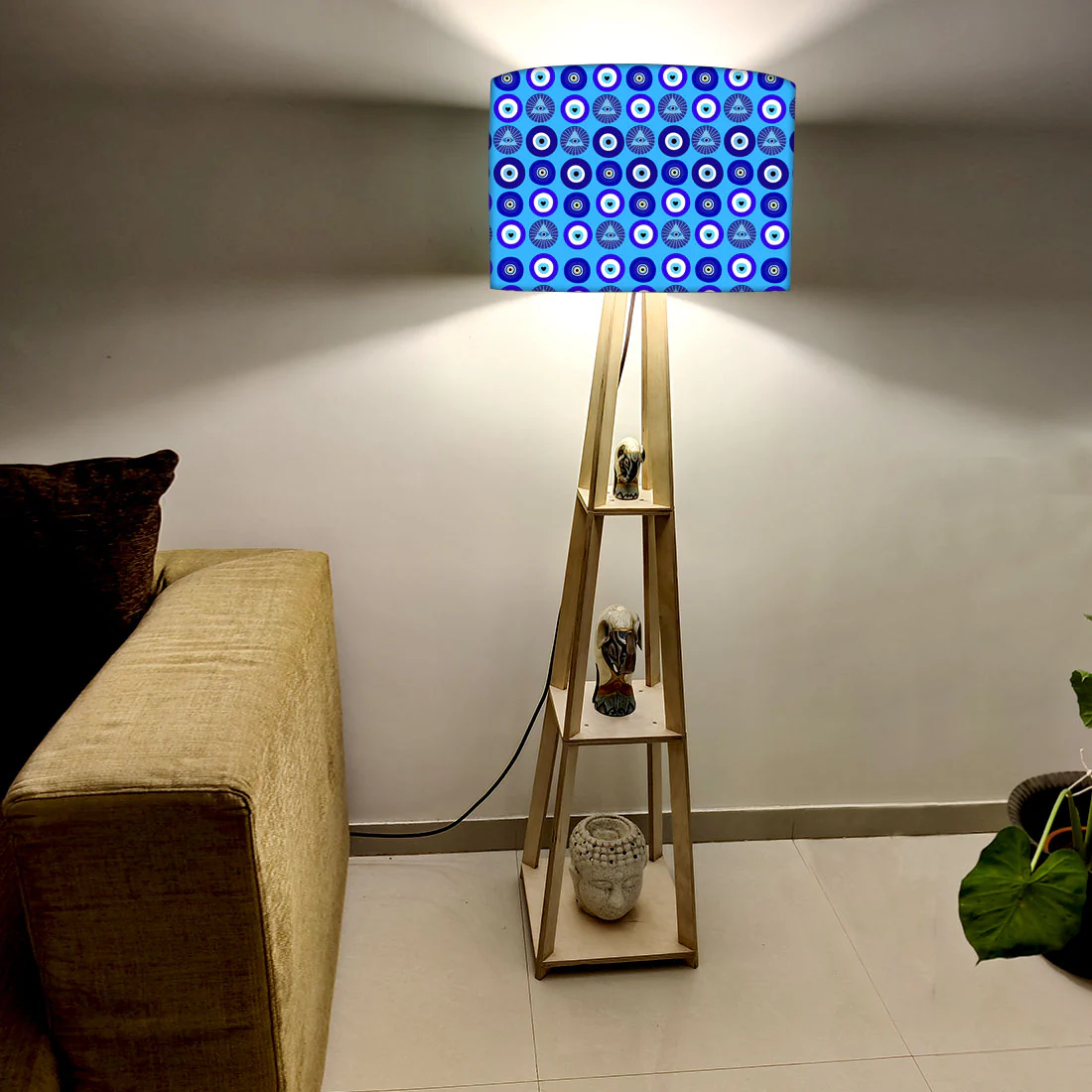 Wooden Tripod Floor Lamp with Shelf for Bedroom Living Room Decor - Evil Eye Protector - Image 9