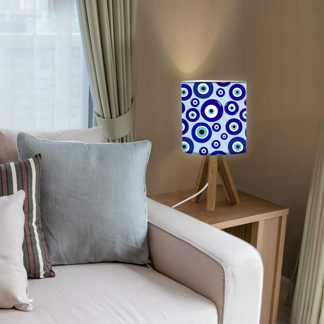 Wooden Table Lamp Mini Tripod Lamps for Kids Bedroom-Evil Eye Protector (3W LED Bulb Included) - Image 10