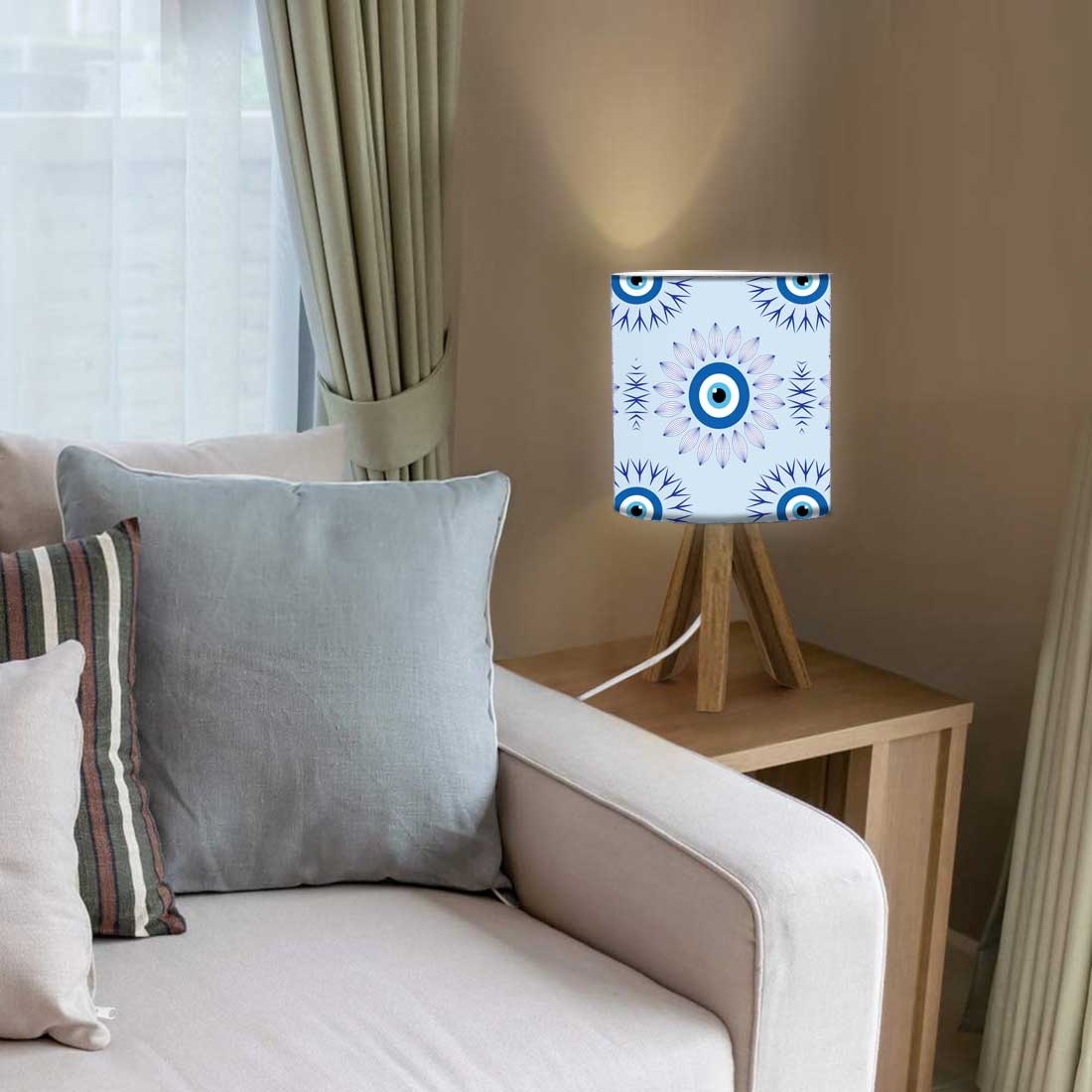 Wooden Table Lamp Mini Tripod Lamps for Kids Bedroom-Evil Eye Protector (3W LED Bulb Included) - Image 13