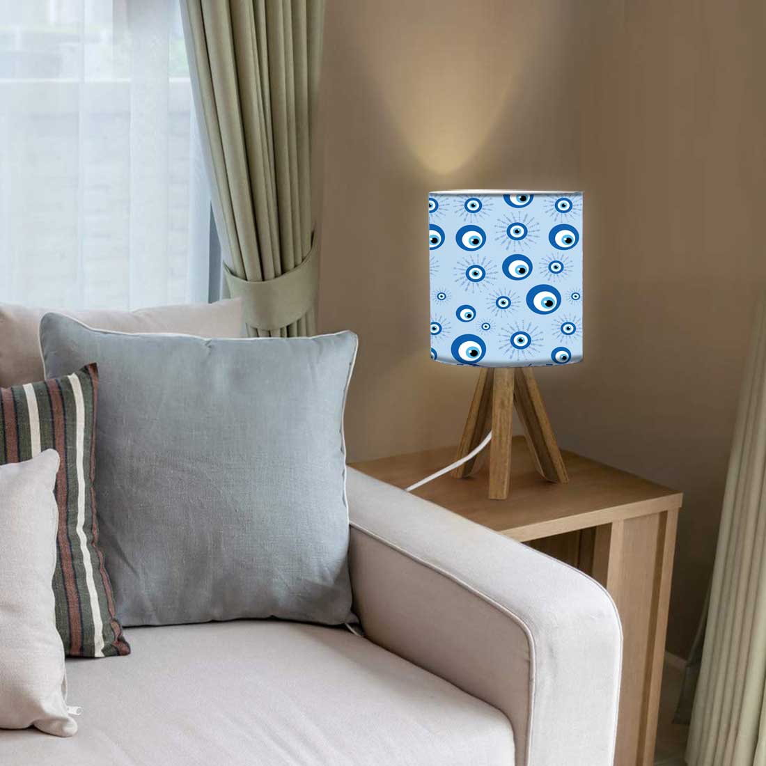 Wooden Table Lamp Mini Tripod Lamps for Kids Bedroom-Evil Eye Protector (3W LED Bulb Included) - Image 16