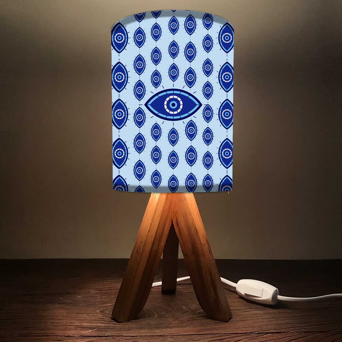 Wooden Table Lamp Mini Tripod Lamps for Kids Bedroom-Evil Eye Protector (3W LED Bulb Included) - Image 2