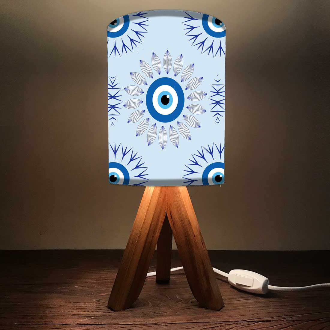 Wooden Table Lamp Mini Tripod Lamps for Kids Bedroom-Evil Eye Protector (3W LED Bulb Included) - Image 3