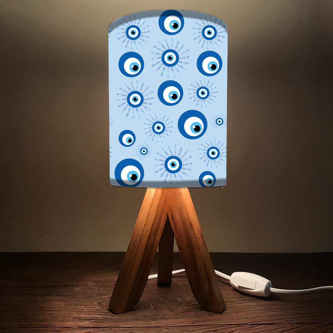Wooden Table Lamp Mini Tripod Lamps for Kids Bedroom-Evil Eye Protector (3W LED Bulb Included) - Image 4