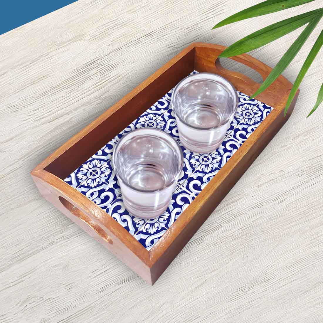 Designer Wooden Food Serving Tray with Handle Set of 3 - Image 3