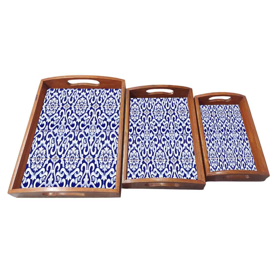Designer Wooden Food Serving Tray with Handle Set of 3 - Image 4