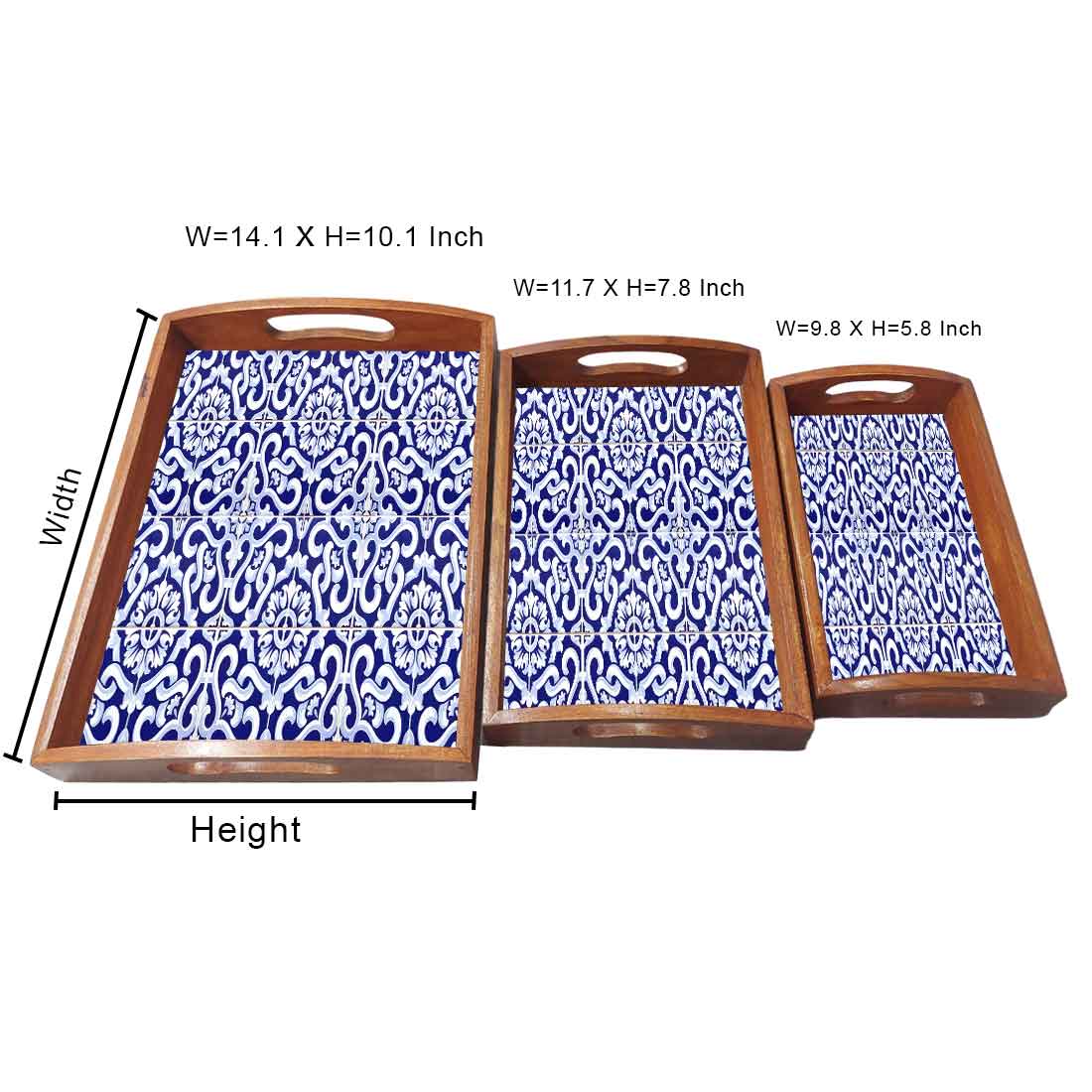 Designer Wooden Food Serving Tray with Handle Set of 3 - Image 5