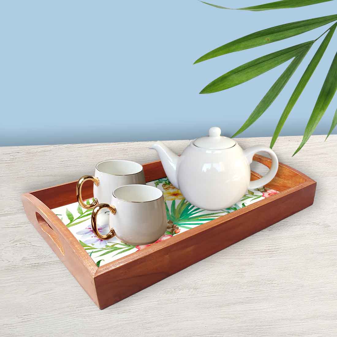 Wooden Tray Service with Handle Set of 3 Designer Trays - Pineapple - Image 2