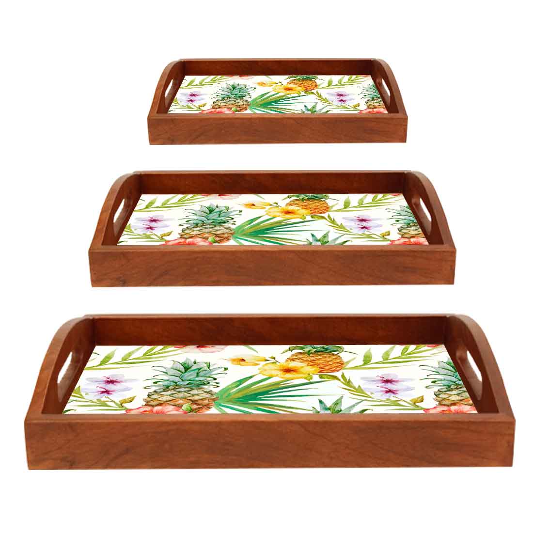 Wooden Tray Service with Handle Set of 3 Designer Trays - Pineapple - Image 6