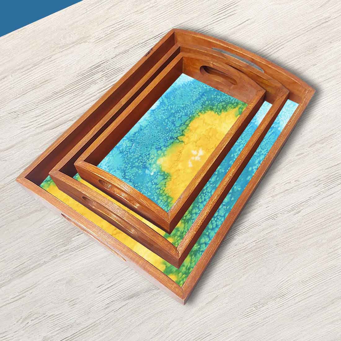 Designer Wooden Tray for Serving Set of 3 Different Sizes