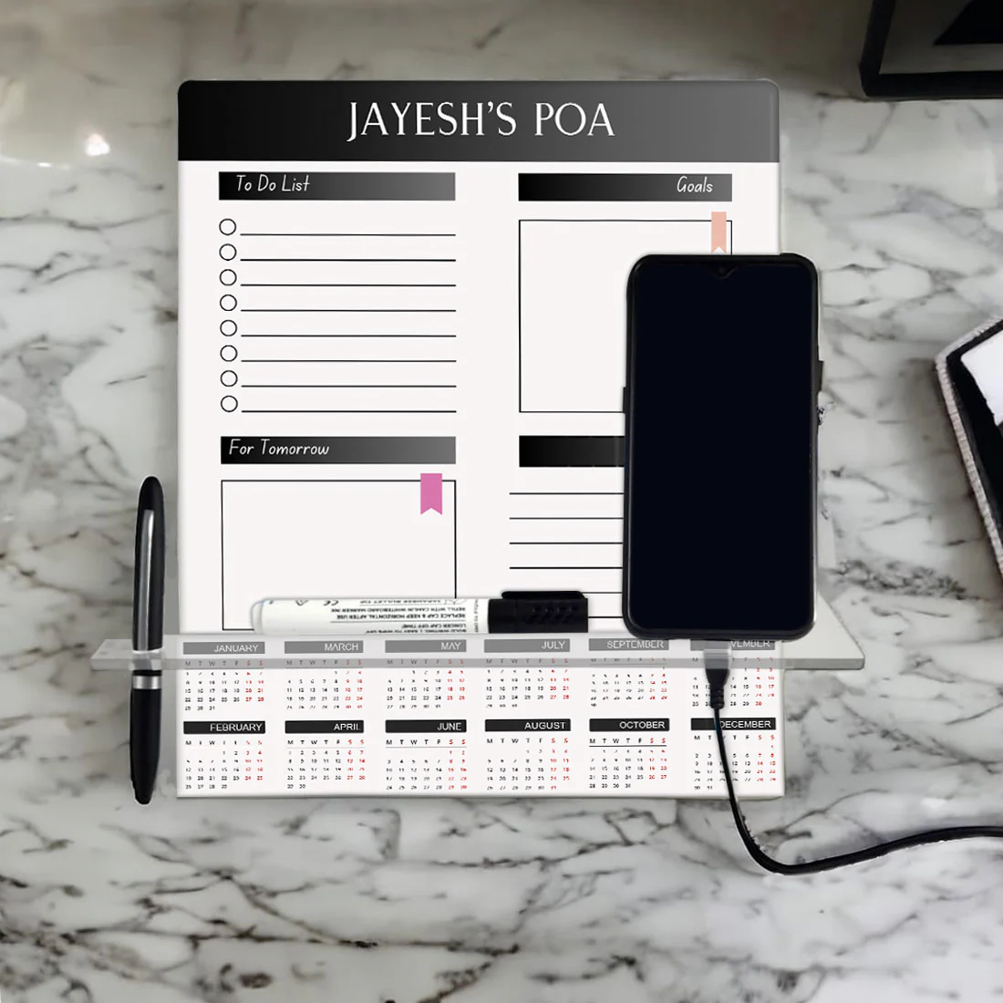 Desk Planner with Calendar Personalized Planning Board with Mobile Stand - Image 3