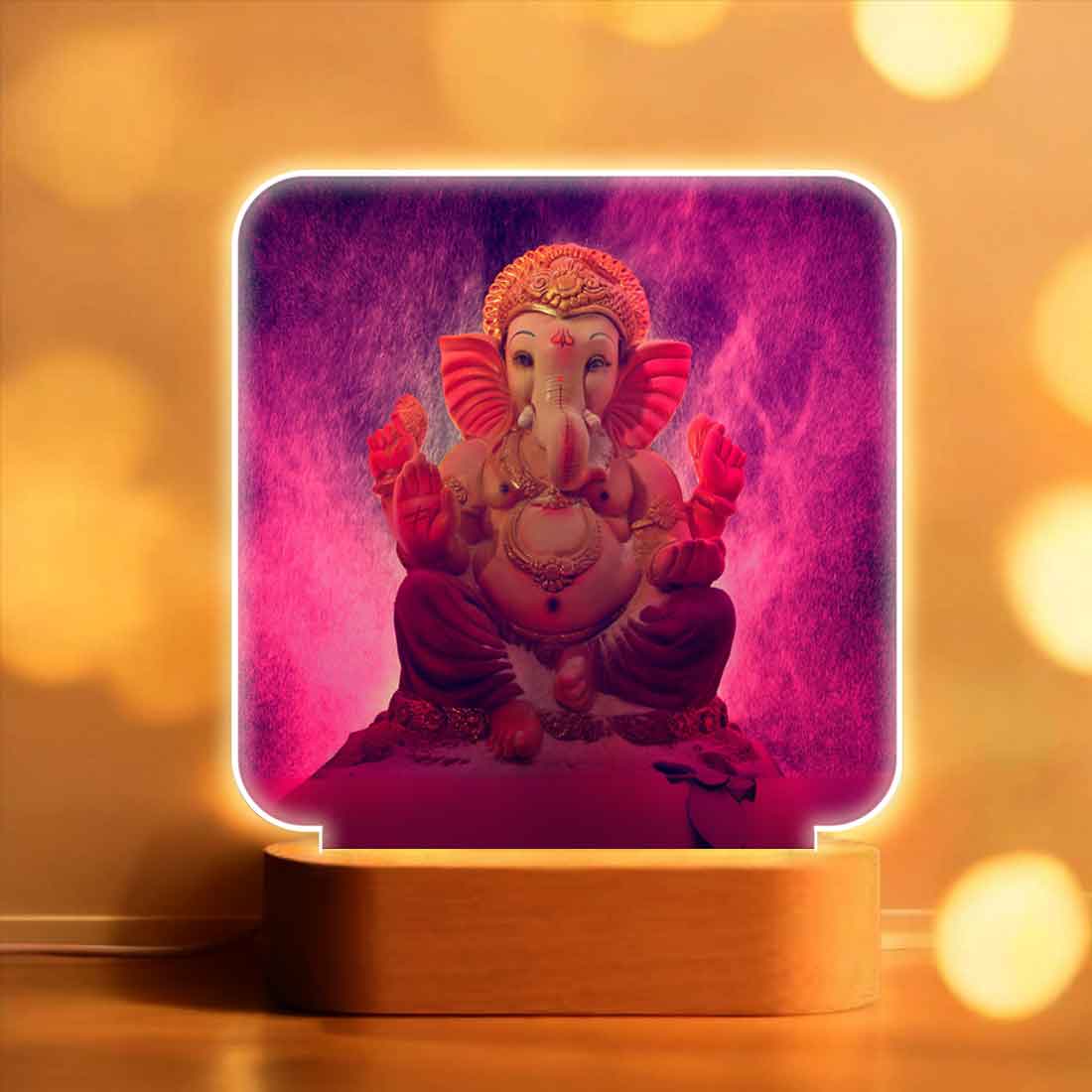 Divine Ganesh Lamps with Wooden Base – Warm Light for Home Temple & Bedroom Decor