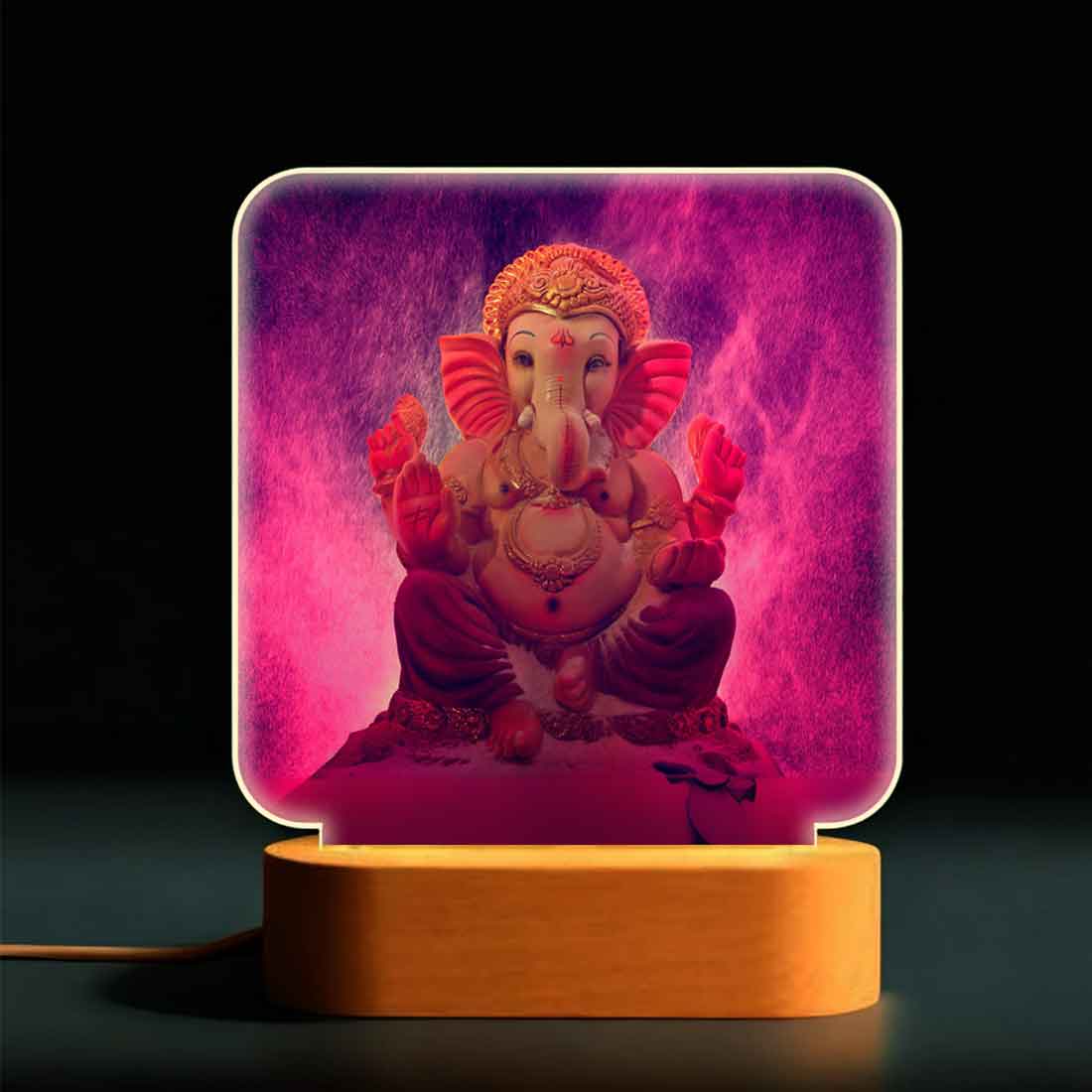 Divine Ganesh Lamps with Wooden Base – Warm Light for Home Temple & Bedroom Decor - Image 2