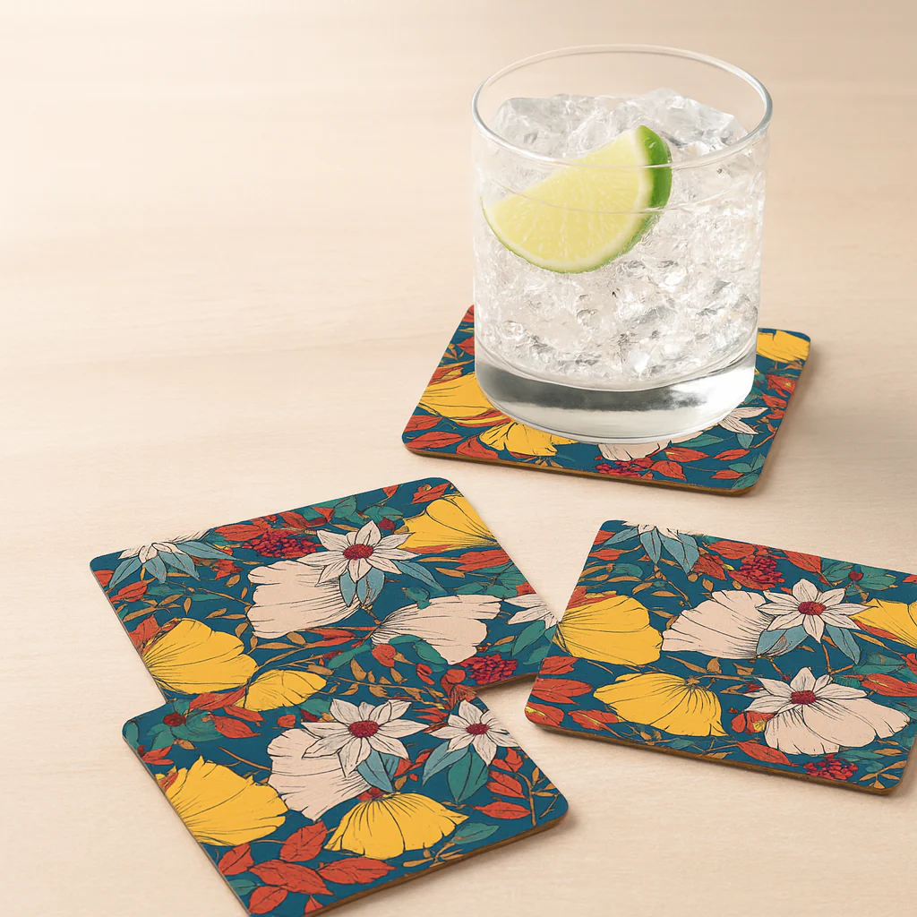 Festive MDF Wooden Tray with 4 Metal Coasters & Decorative Candle Diya – Diwali Gift Set - Image 2
