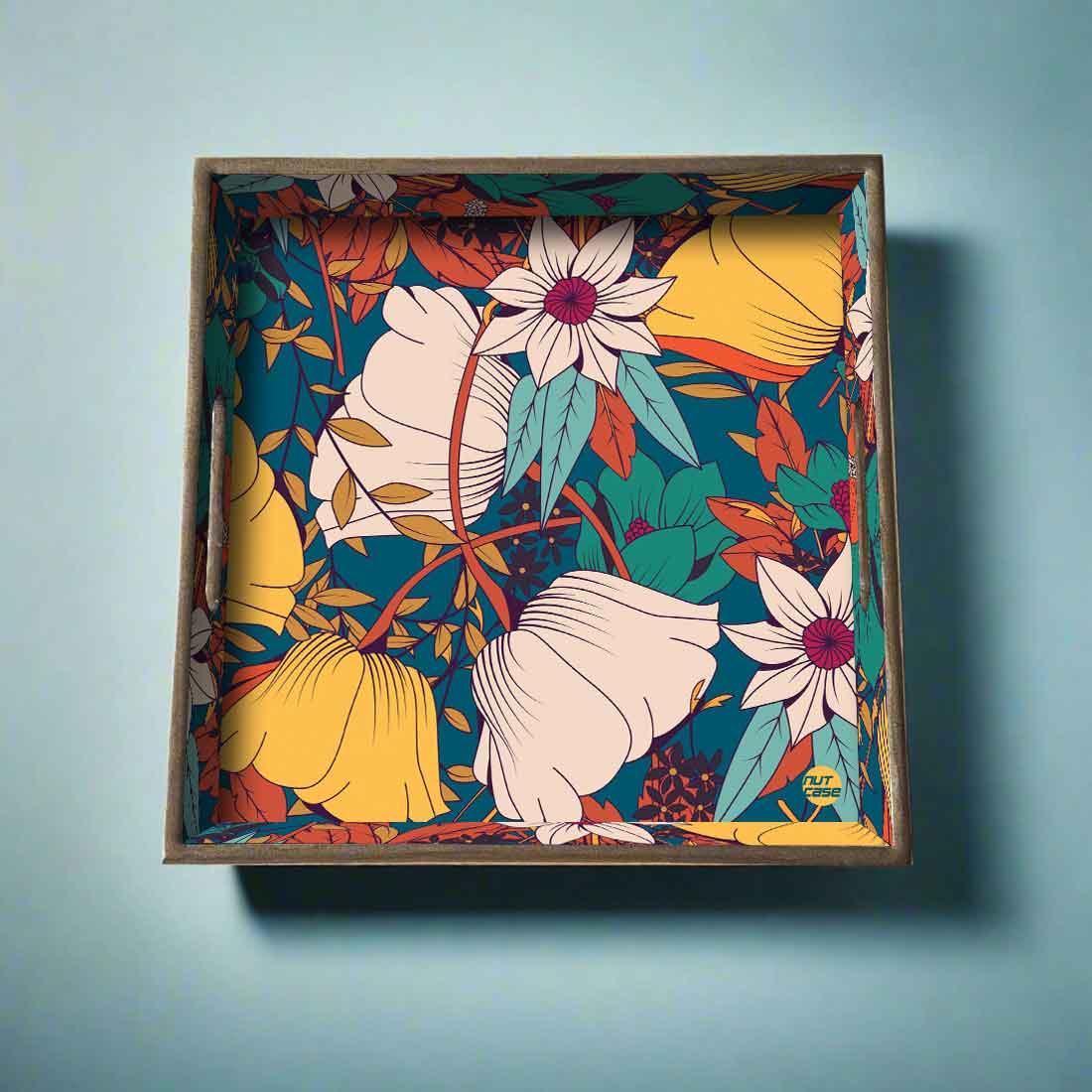 Designer Serving Trays for Snacks,Tea Wooden Tray - Flower Yellow - Image 3