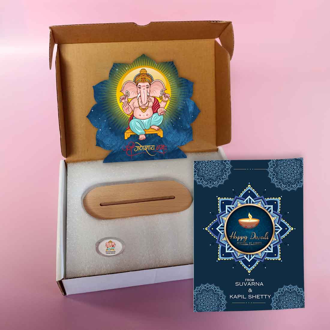 Diwali Gift Set with Lord Ganesha Lamp 10 gm Silver Coin and Greeting Card - Image 3