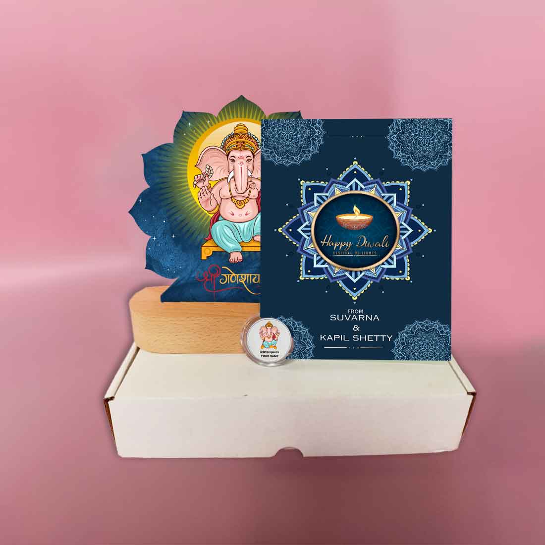 Diwali Gift Set with Lord Ganesha Lamp 10 gm Silver Coin and Greeting Card - Image 5