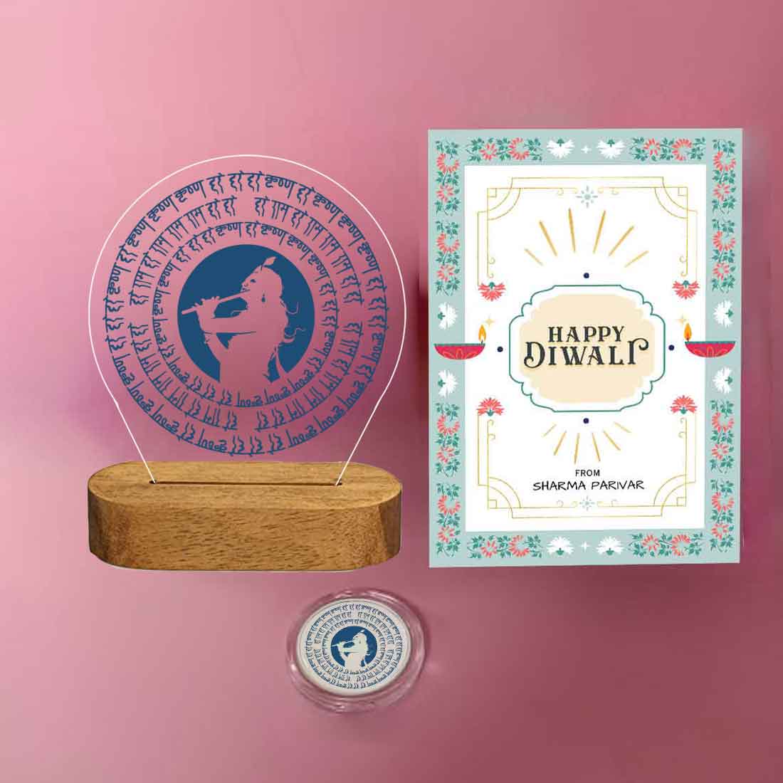 Diwali Gift Set with Shri Krishna Lamp 10gm Silver Coin and Greeting Card - Image 2