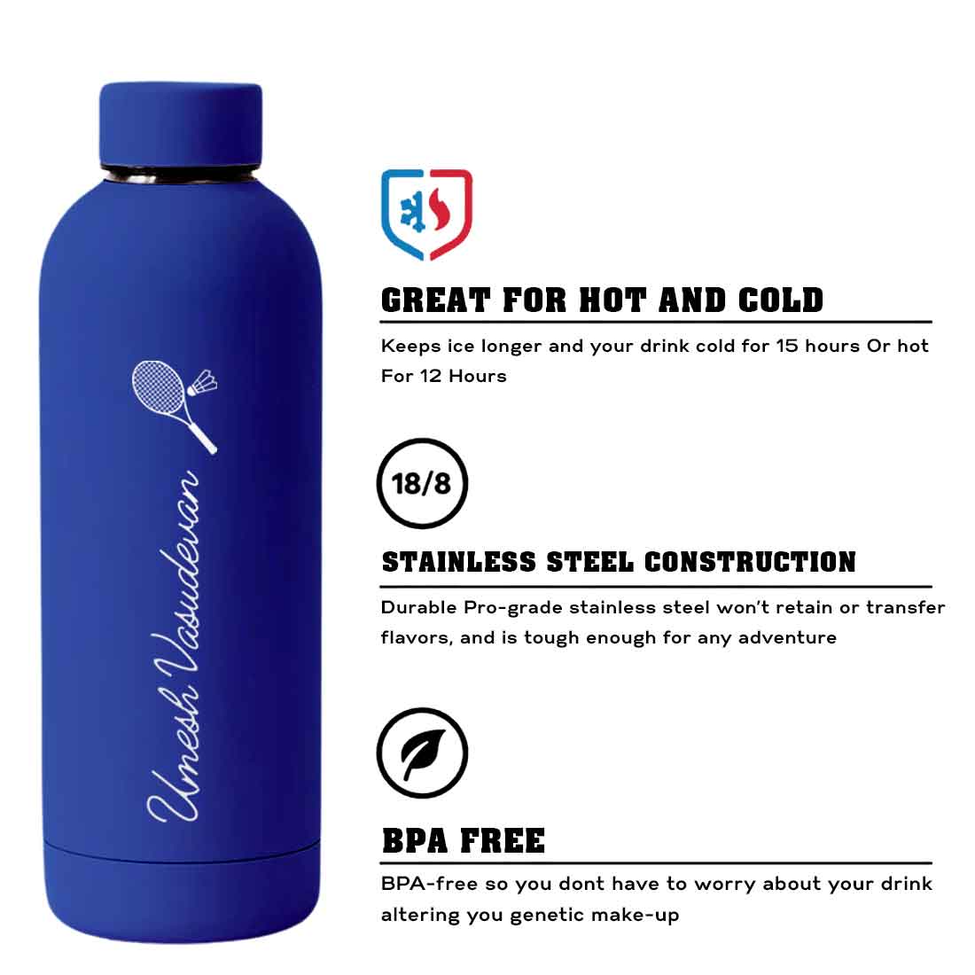 Double Insulated Name Bottle Stainless Steel Water Bottles for Travel Office Gym Home - BPA Free, Leakproof - Image 30
