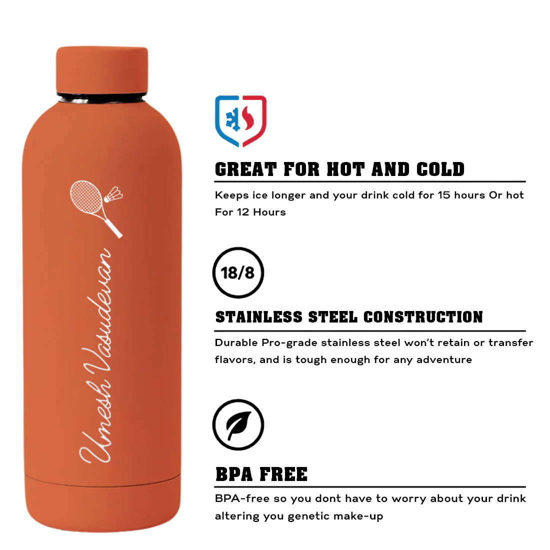 Double Insulated Name Bottle Stainless Steel Water Bottles for Travel Office Gym Home - BPA Free, Leakproof - Image 33