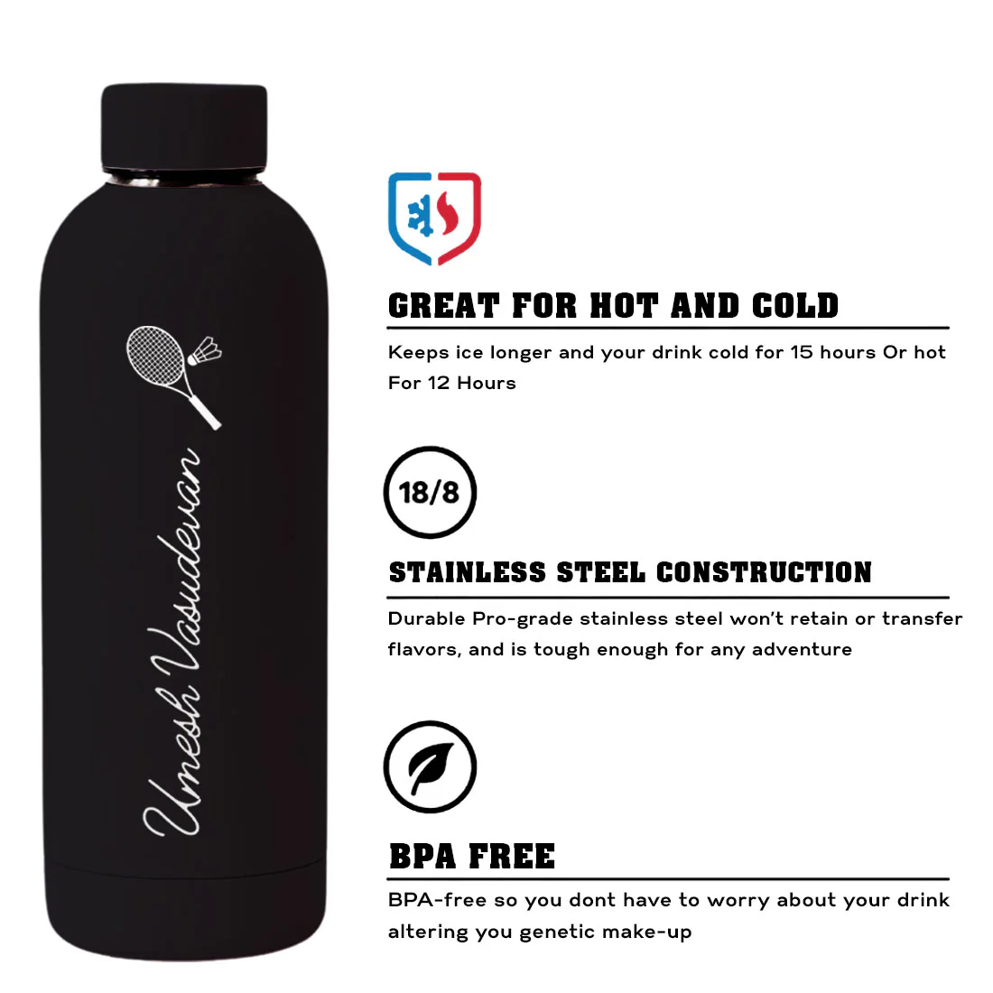 Double Insulated Name Bottle Stainless Steel Water Bottles for Travel Office Gym Home - BPA Free, Leakproof - Image 35