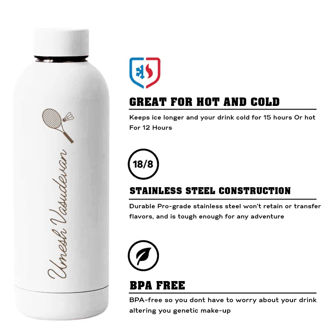 Double Insulated Name Bottle Stainless Steel Water Bottles for Travel Office Gym Home - BPA Free, Leakproof - Image 38