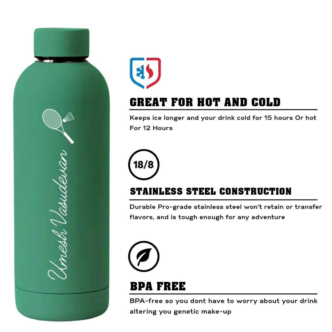 Double Insulated Name Bottle Stainless Steel Water Bottles for Travel Office Gym Home - BPA Free, Leakproof - Image 44