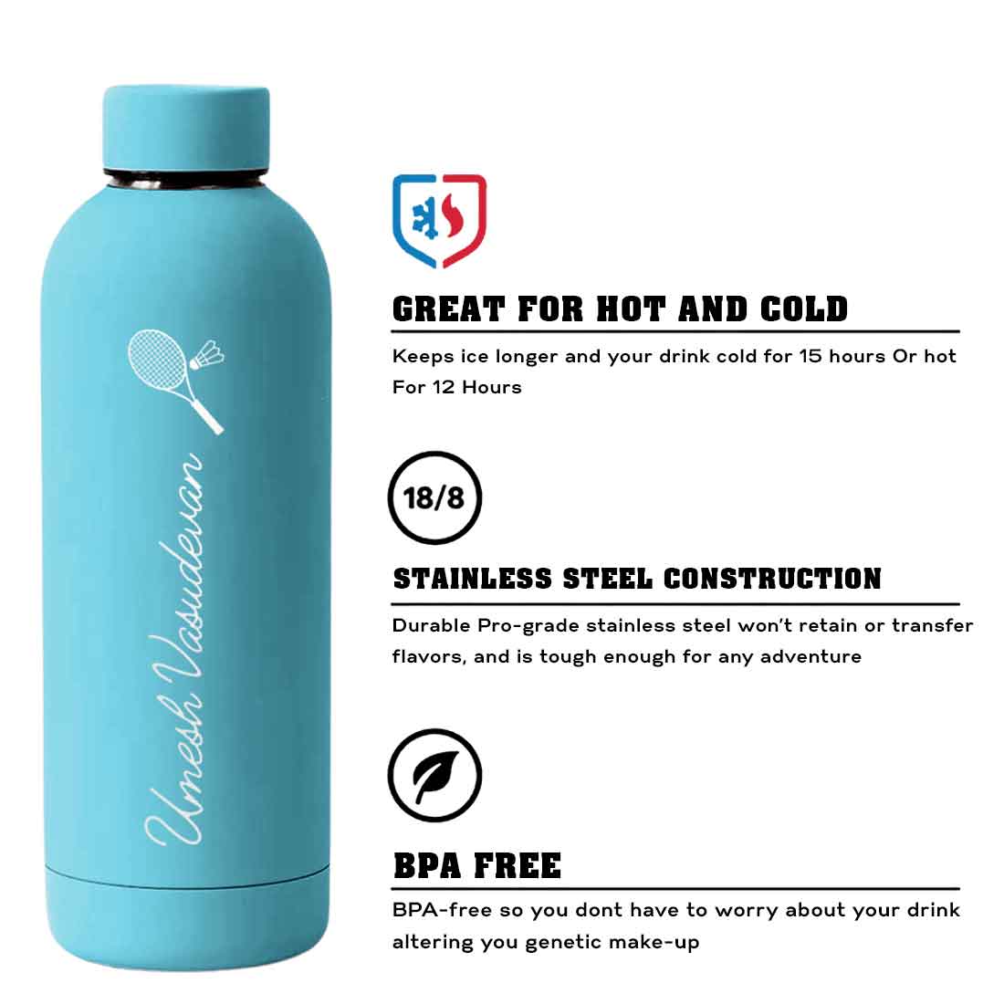 Double Insulated Name Bottle Stainless Steel Water Bottles for Travel Office Gym Home - BPA Free, Leakproof - Image 49