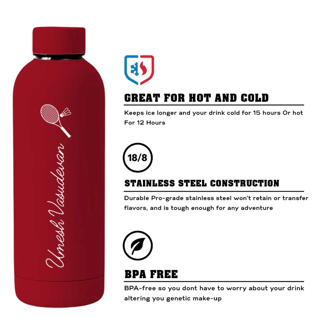 Double Insulated Name Bottle Stainless Steel Water Bottles for Travel Office Gym Home - BPA Free, Leakproof - Image 55