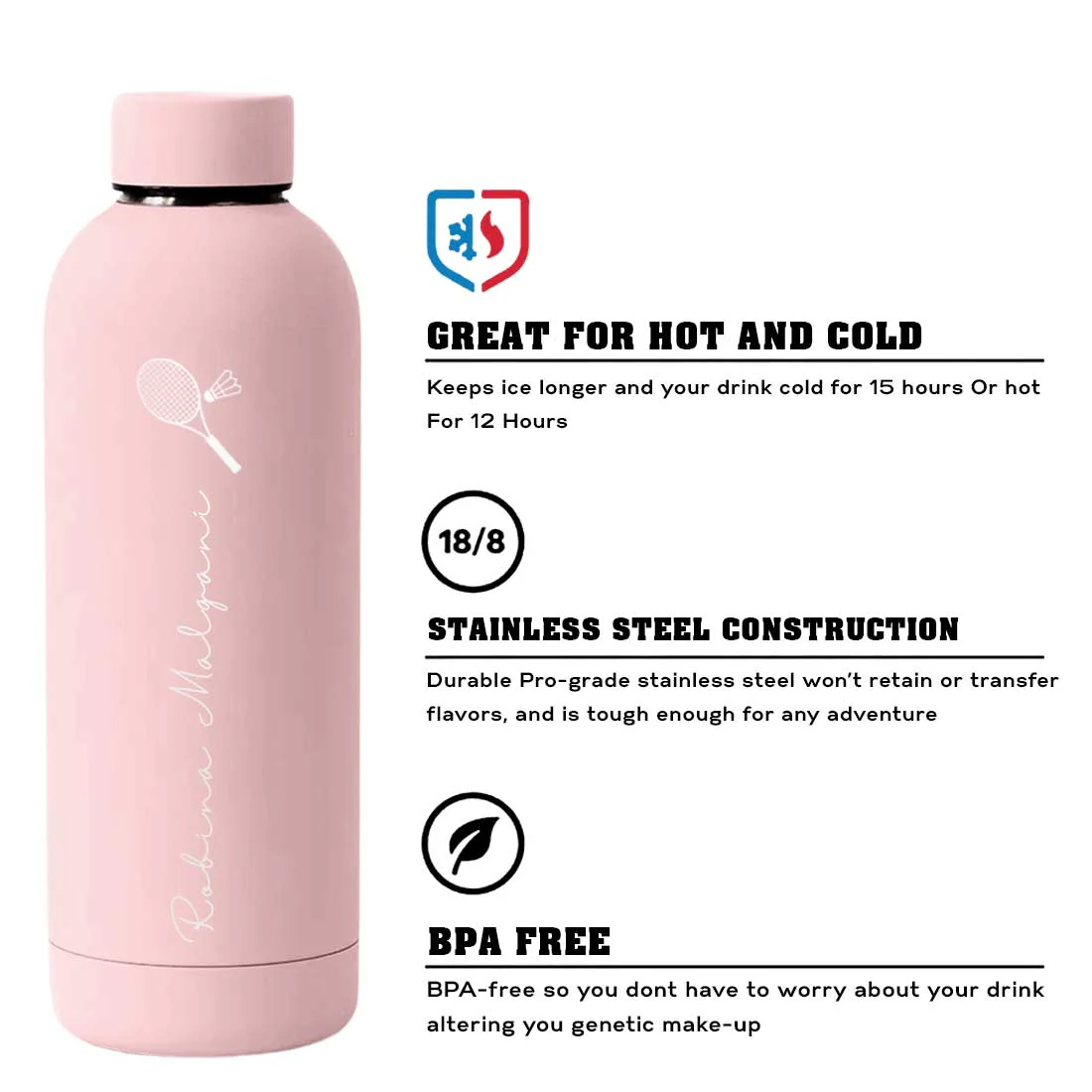 Double Insulated Name Bottle Stainless Steel Water Bottles for Travel Office Gym Home - BPA Free, Leakproof - Image 64