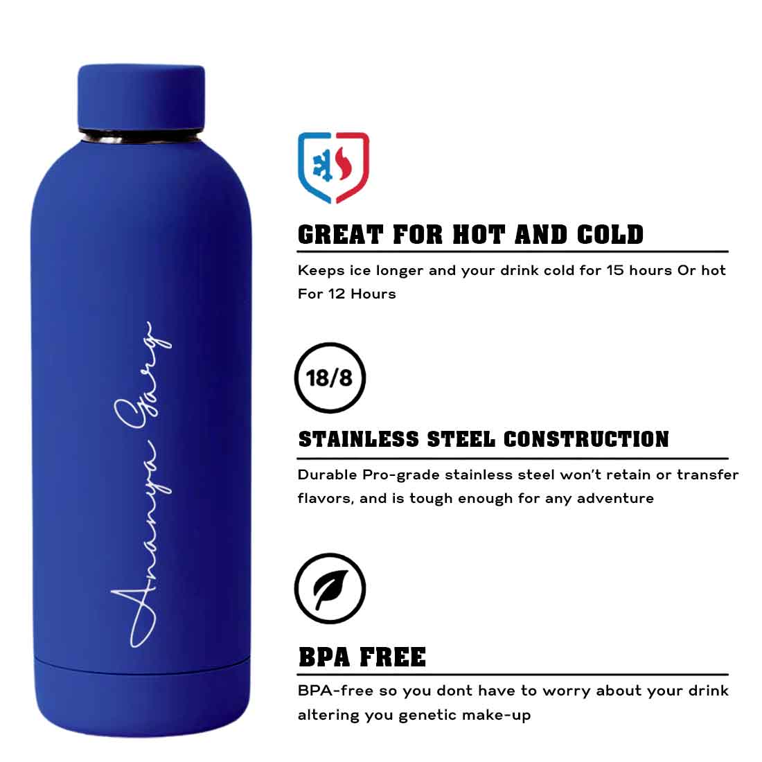 Double Insulated Water Bottle with Name 500ml Stainless Steel Bottles for Office Home Travel- BPA Free, Leakproof - Image 20