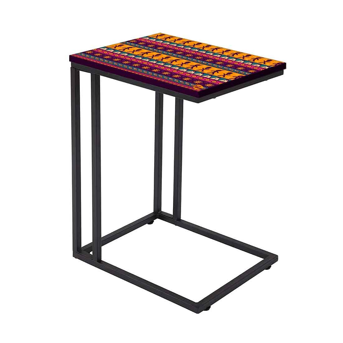 C Shaped Side Table For Sofa - Aztec Orange Brown Pattern - Image 2