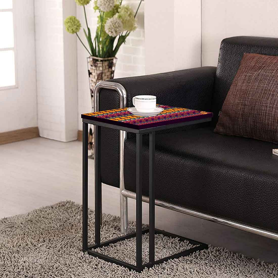 C Shaped Side Table For Sofa - Aztec Orange Brown Pattern - Image 4