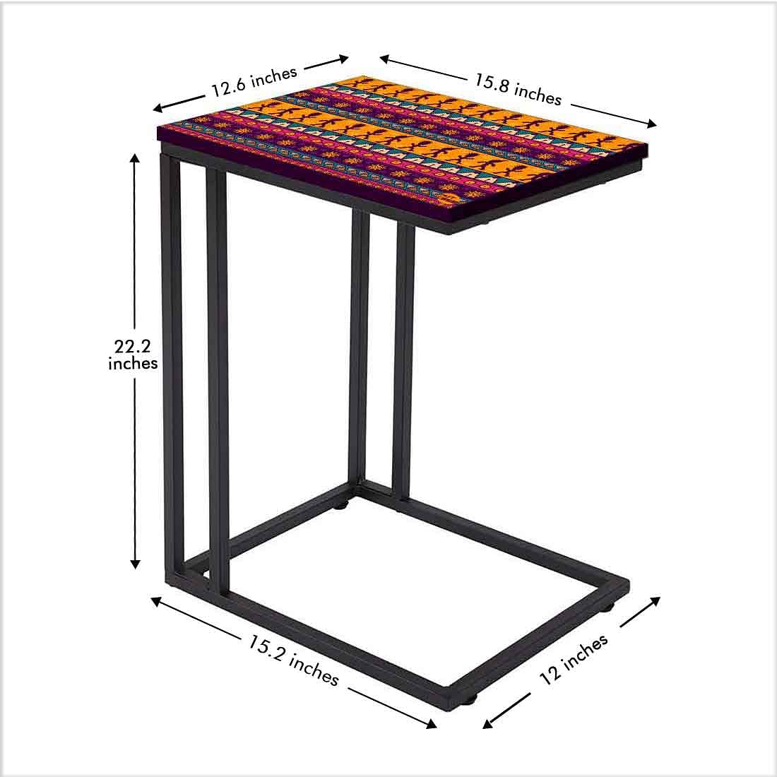 C Shaped Side Table For Sofa - Aztec Orange Brown Pattern - Image 5