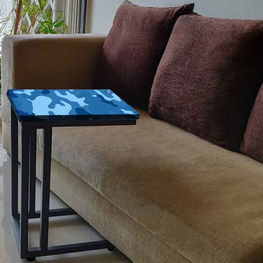 Blue C Shaped Table For Sofa - Army Camouflage Blue - Image 3