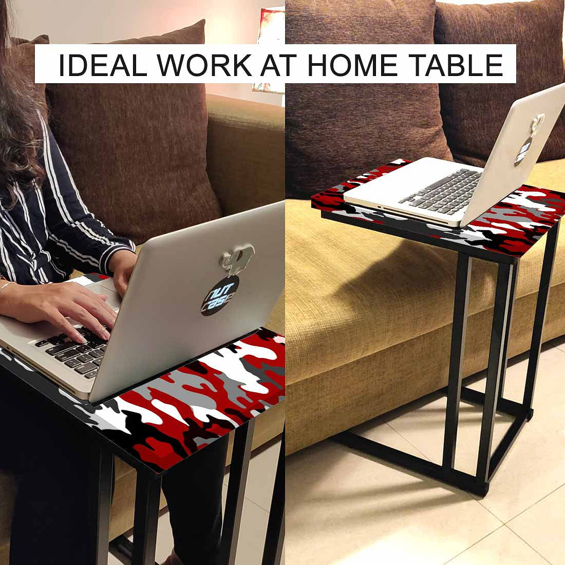 Latest C Shaped Sofa Table - Red Black Army Camouflage - Image 6